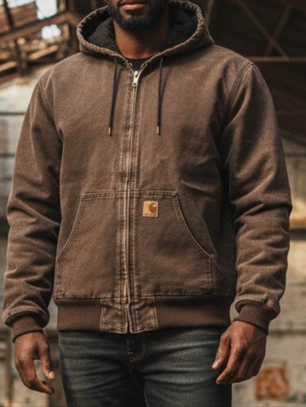 VTG Carhartt J130 CHT Chestnut Brown Canvas Active Jacket Hooded 4XLT Distressed